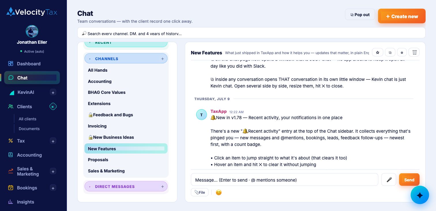 Team chat in TaxApp